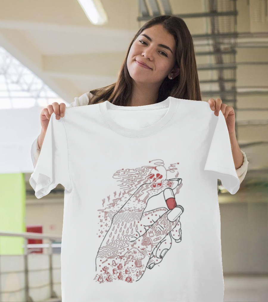 Red Rose Hand Holding Pill Art Capsule Capsule T-Shirt