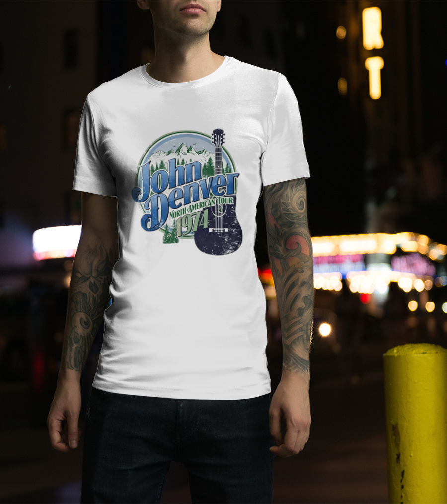 John Denver North American Tour 1974 With Guitar And Mountain Scene T-Shirt