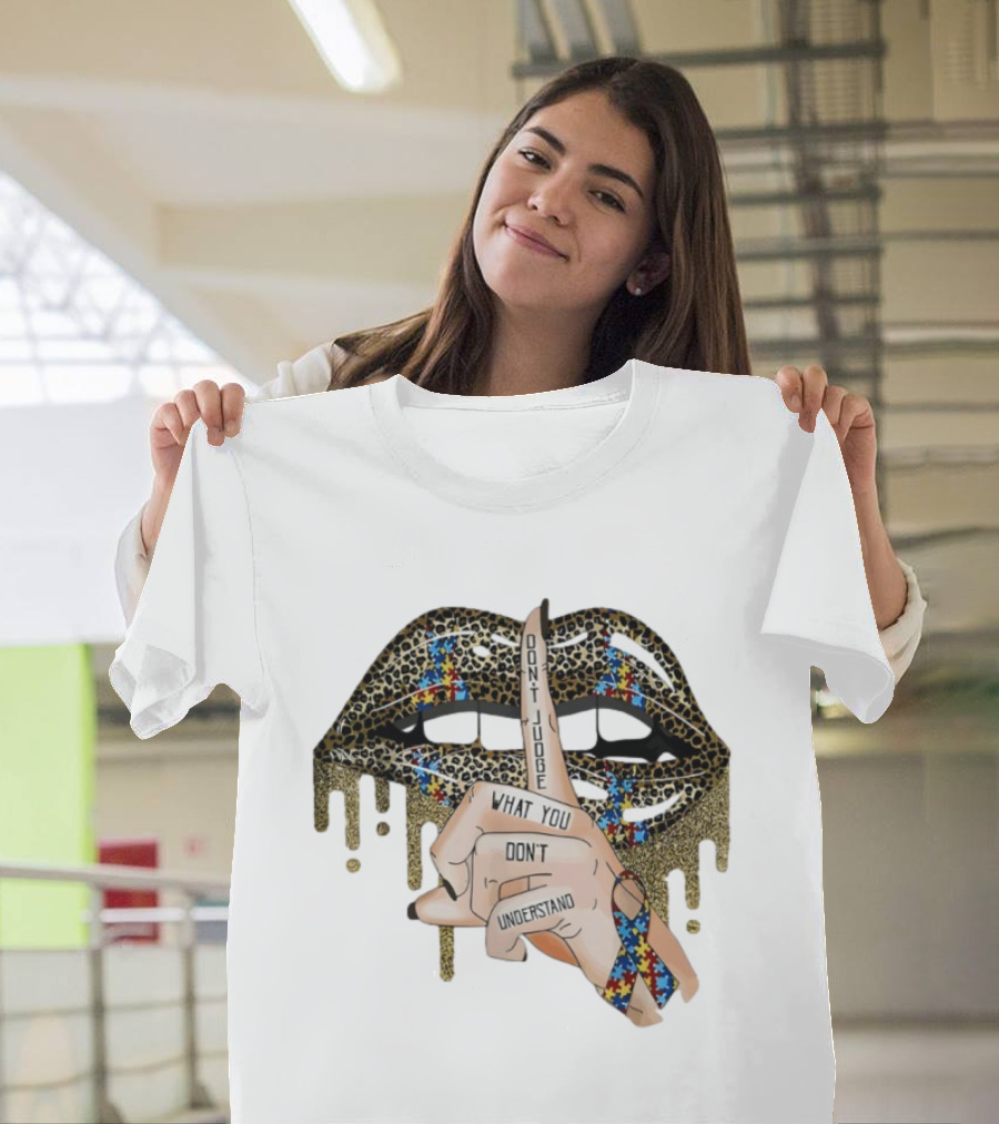 Leopard Print Lips Silence Gesture Ribbon "Don't Judge What You Don't Understand T-Shirt