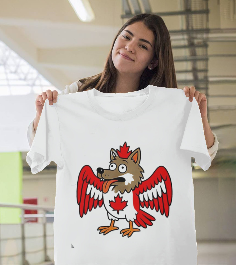 Maple Leaf Mad Wolfbird Quirky Canadian Creature Wings T-Shirt
