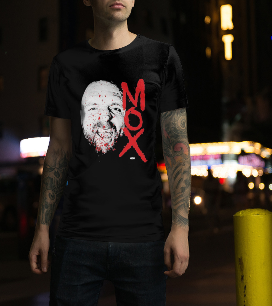 Moxley Big Head Mox Text Blood Splatter T-Shirt