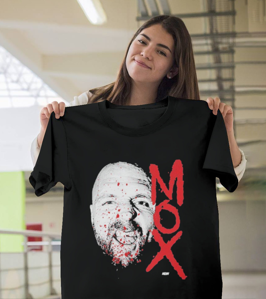 Moxley Big Head Mox Text Blood Splatter T-Shirt