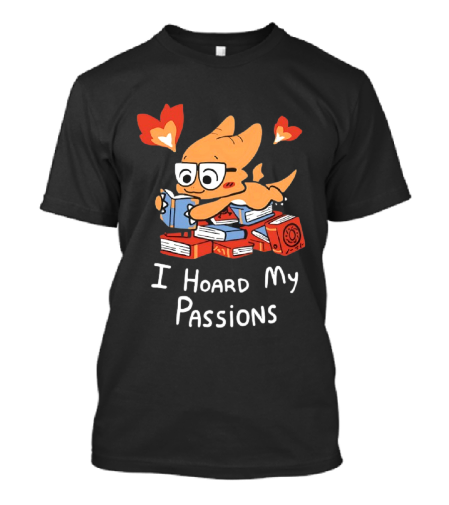 Dragon With Glasses Reading Books I Hoard My Passions Cute T-Shirt
