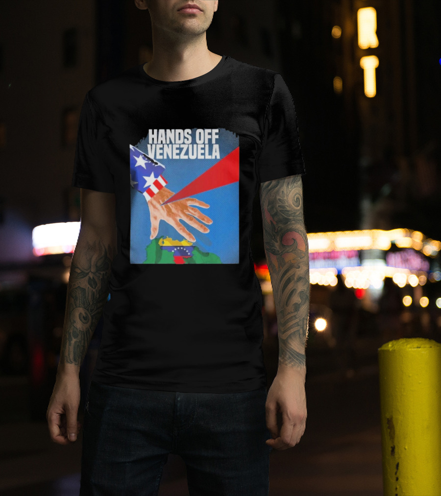 Hands Off Venezuela U.S. Imperialism Critique Featuring Venezuelan Flag And Map T-Shirt