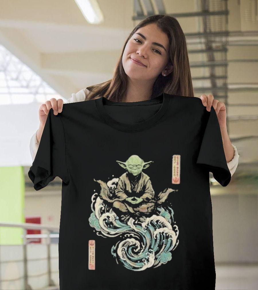 Star Wars Day 2026 May 4 Master Yoda Meditation Japanese Ukiyo E Ocean Wave T-Shirt