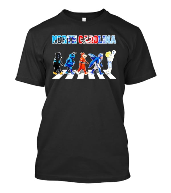 North Carolina Sports Mascots Panthers Hornets Hurricanes Duke Blue Heels Walking Across T-Shirt