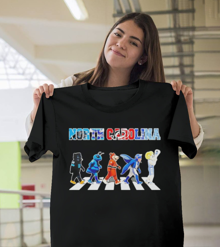 North Carolina Sports Mascots Panthers Hornets Hurricanes Duke Blue Heels Walking Across T-Shirt