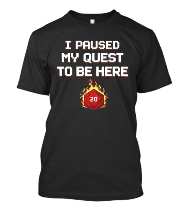 I Paused My Quest To Be Here 20 Sided Dice Flames Dungeons And Dragons T-Shirt