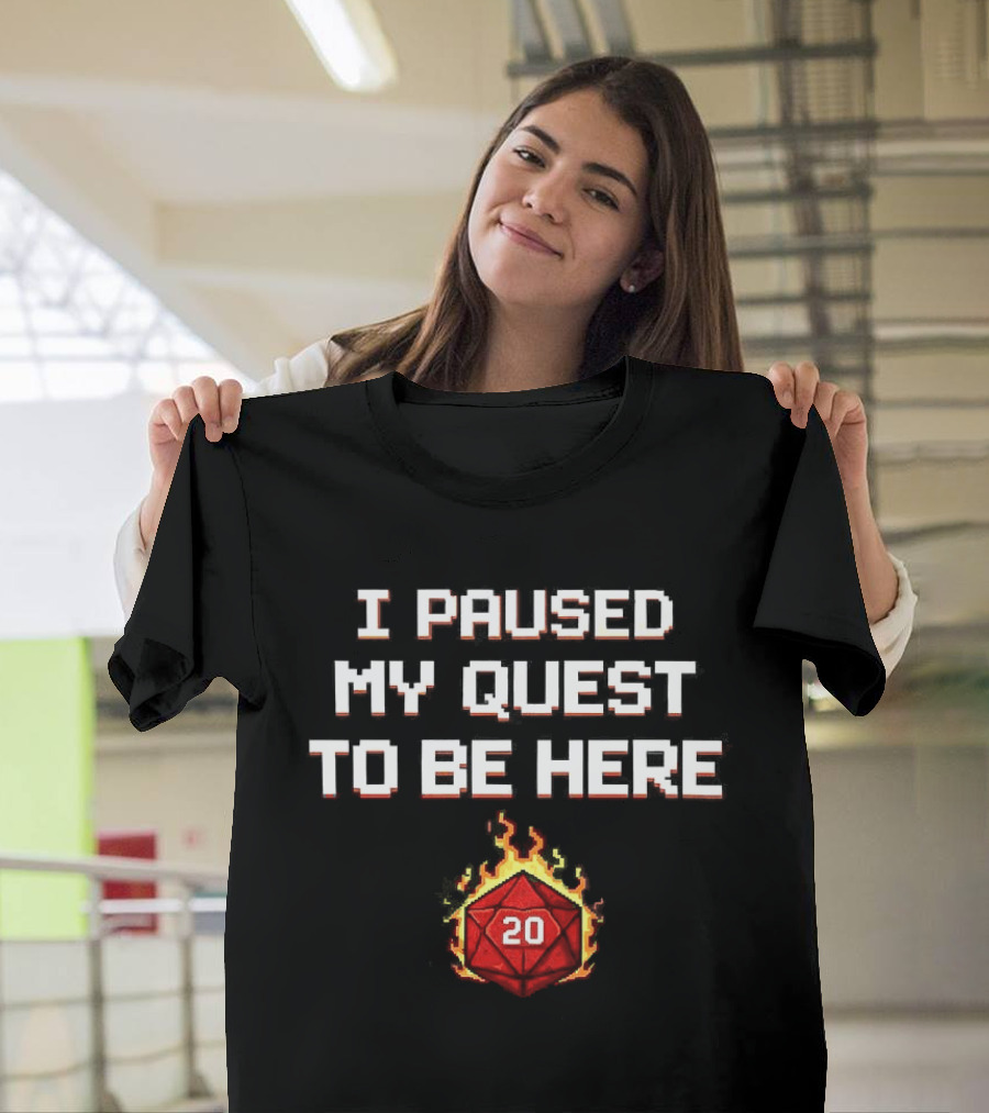 I Paused My Quest To Be Here 20 Sided Dice Flames Dungeons And Dragons T-Shirt