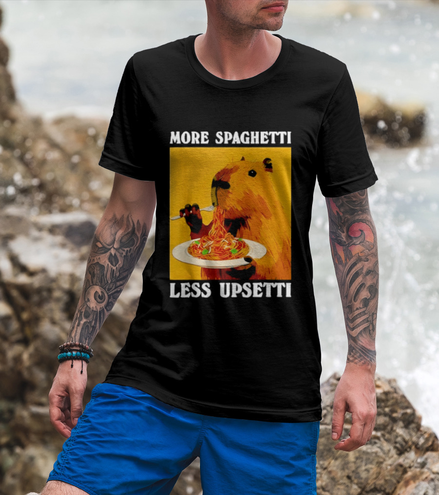 More Spaghetti Less Upsetti Capybara Eating Pasta Plate T-Shirt