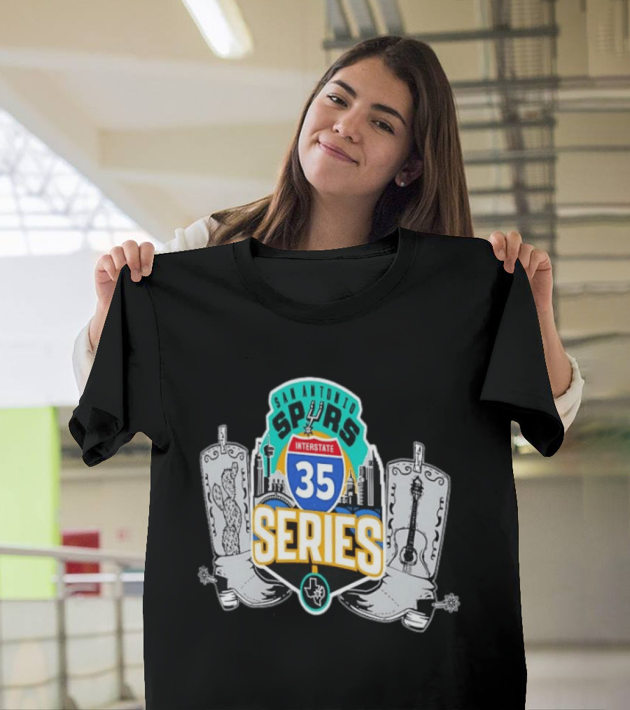 San Antonio Spurs Interstate 35 Series Cactus Guitar Boots Skyline T-Shirt
