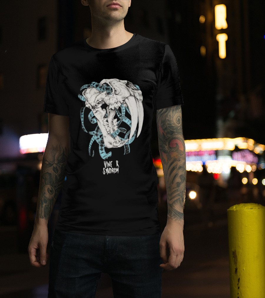 Vinegar Syndrome Saber Toothed Tiger Skull Vintage Film Reel T-Shirt