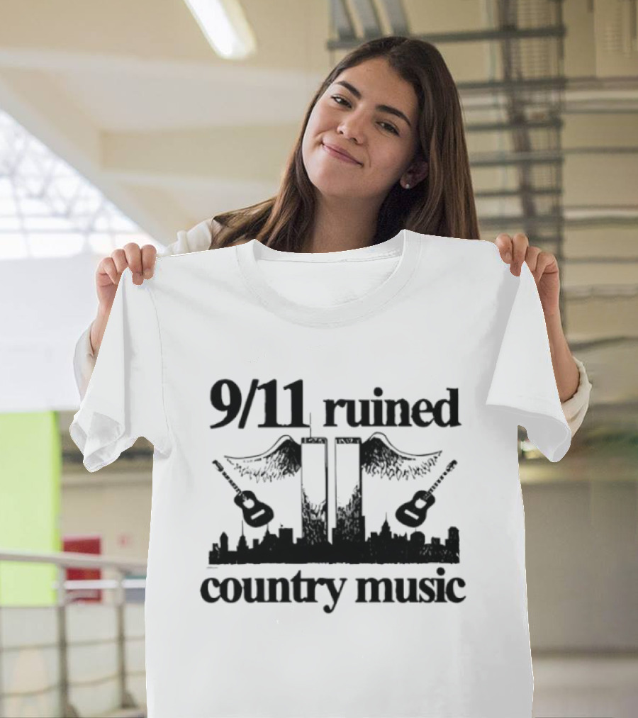 9 11 Ruined Country Music Twin Towers City Skyline Guitars T-Shirt