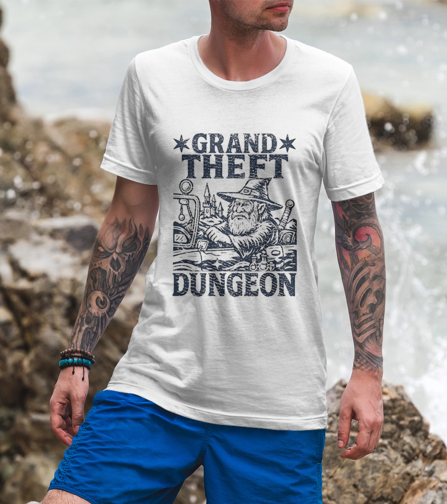 Grand Theft Dungeon Wizard Parody Adventure Gamer Mashup T-Shirt