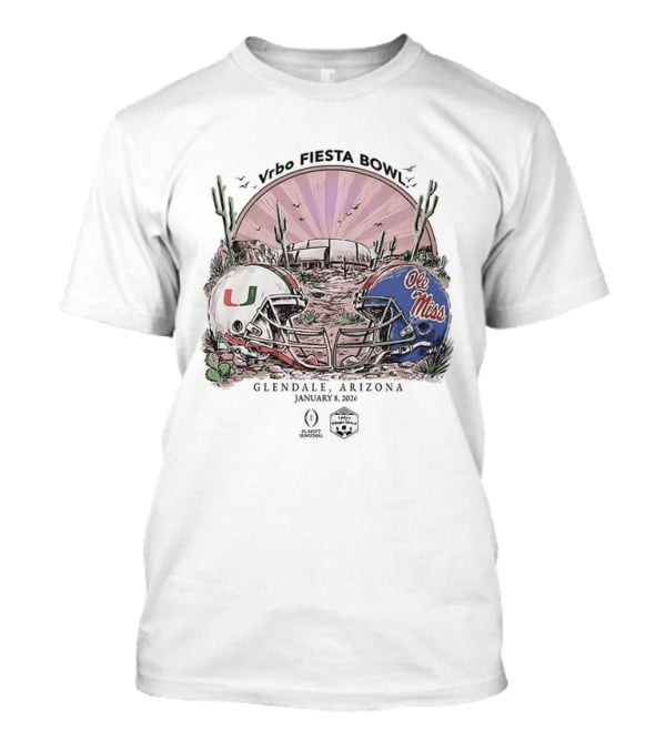 Miami Hurricanes Vs Ole Miss Rebels Vrbo Fiesta Bowl Glendale Arizona 2026 T-Shirt