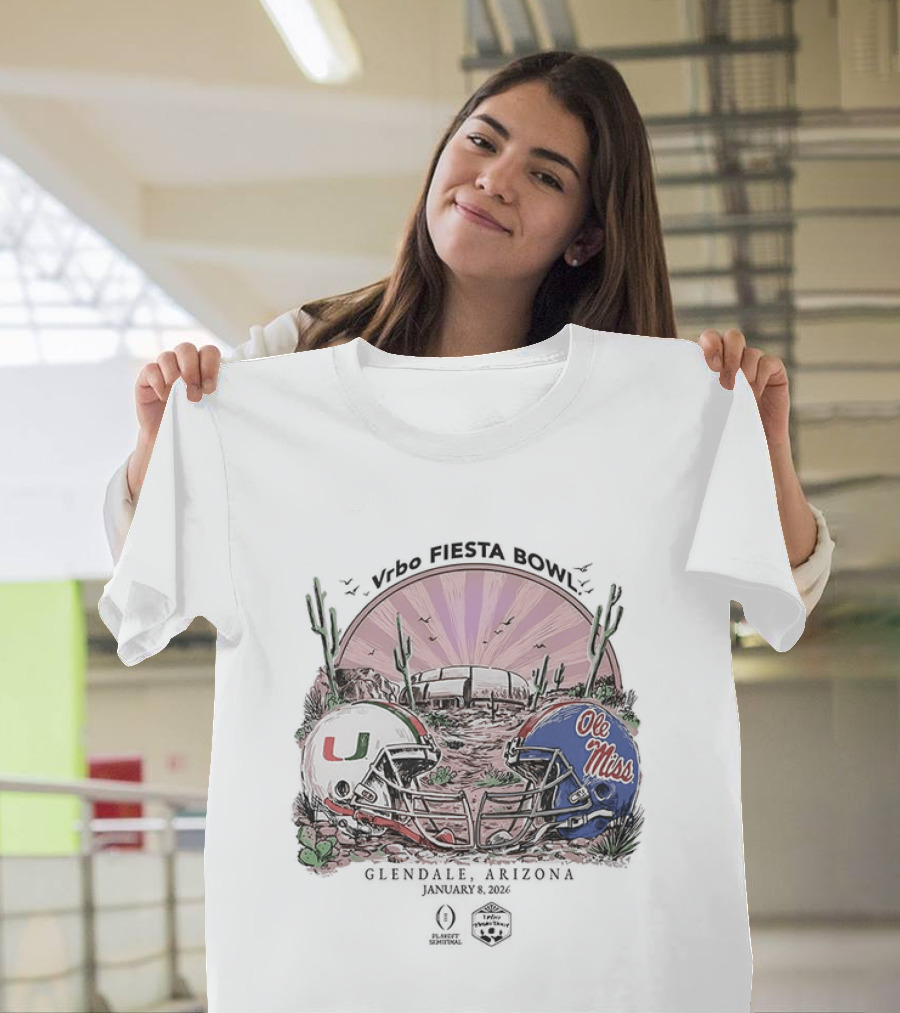 Miami Hurricanes Vs Ole Miss Rebels Vrbo Fiesta Bowl Glendale Arizona 2026 T-Shirt