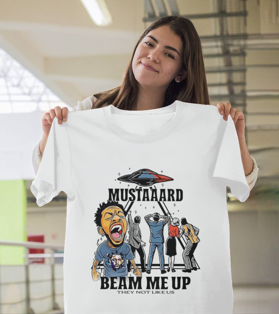 Mustard Beam Me Up They Not Like Us Alien Abduction T-Shirt