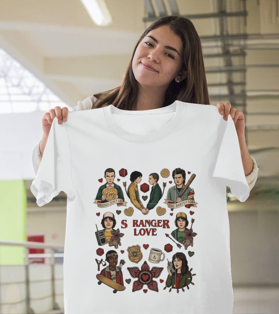 Stranger Love Friends Don't Lie Valentine's Day Babysitter Coffee Contemplation T-Shirt