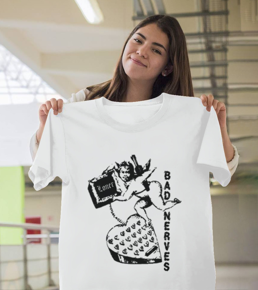 Bad Nerves Loner Checkered Heart And Angel Playing Card T-Shirt