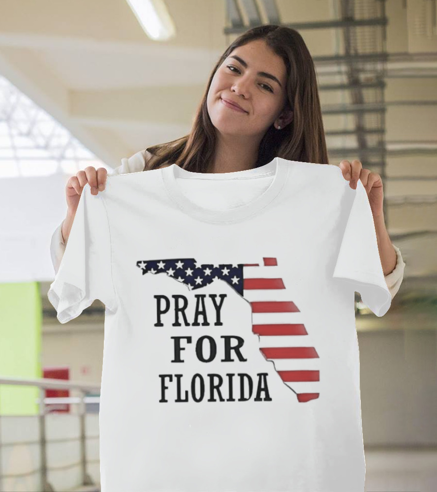 Pray For Florida American Flag Map Stars And Stripes T-Shirt