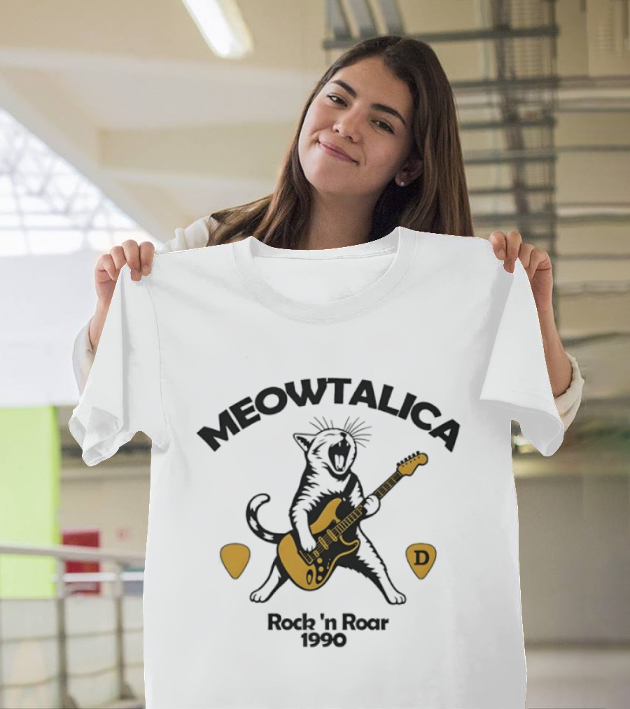 Meowtalica Rock 'n Roar Cat Guitar 1990 T-Shirt