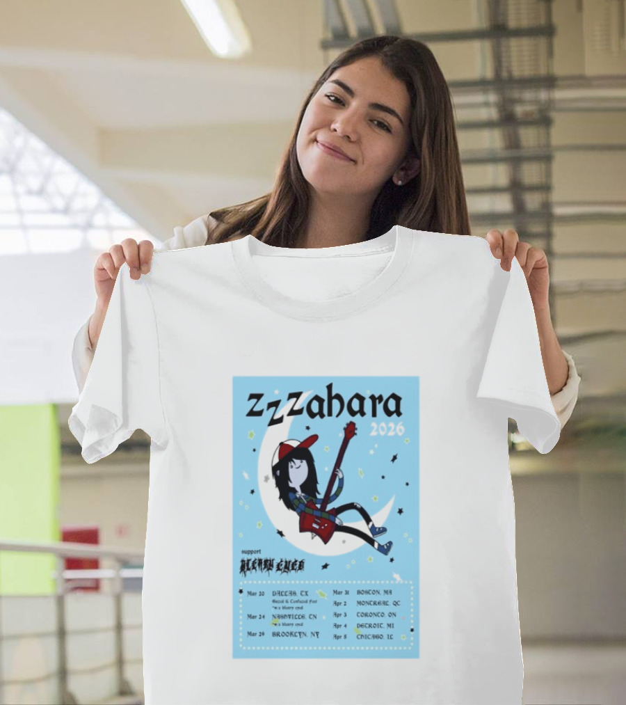 Zzzahara Fall Tour 2026 Dates And Support Act With Cartoon Guitarist T-Shirt