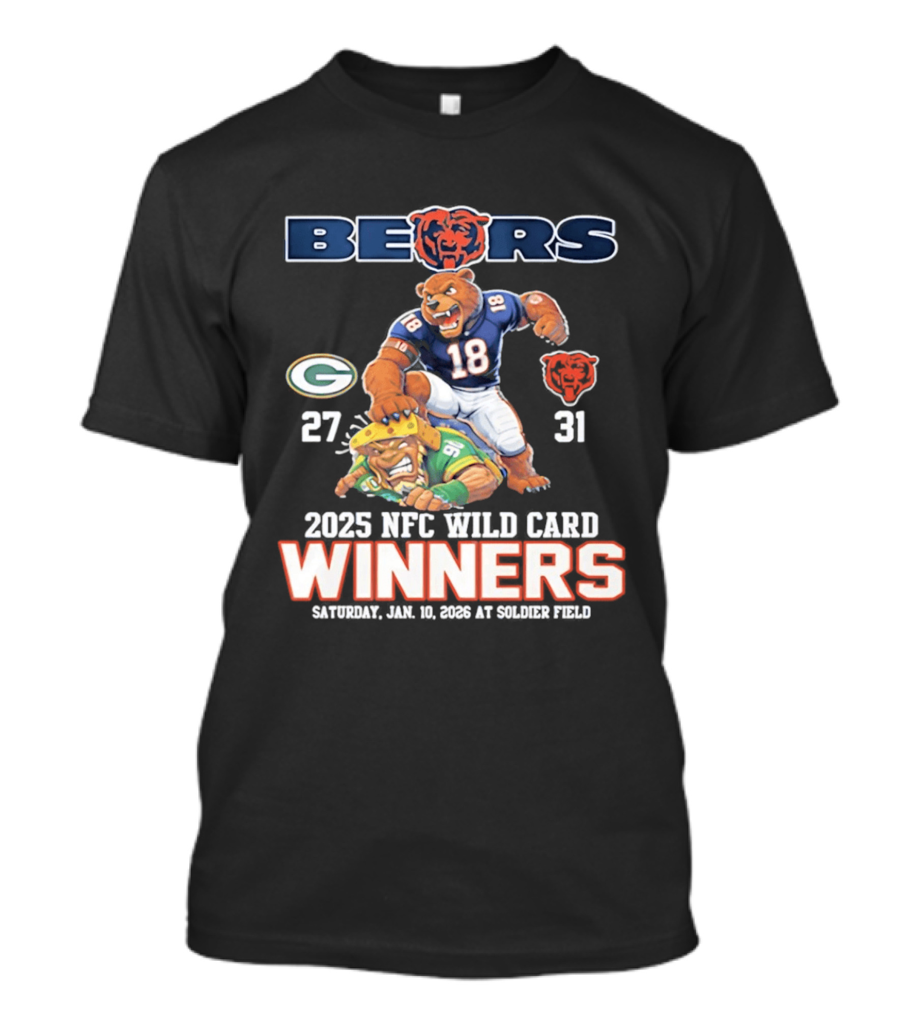 Bears 2025 NFC Wild Card Winners January 14 Soldier Field Packers 27 Bears 31 T-Shirt