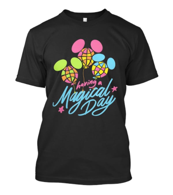Having A Magical Day Neon Checkered Balloon Bright Colorful Celebration T-Shirt