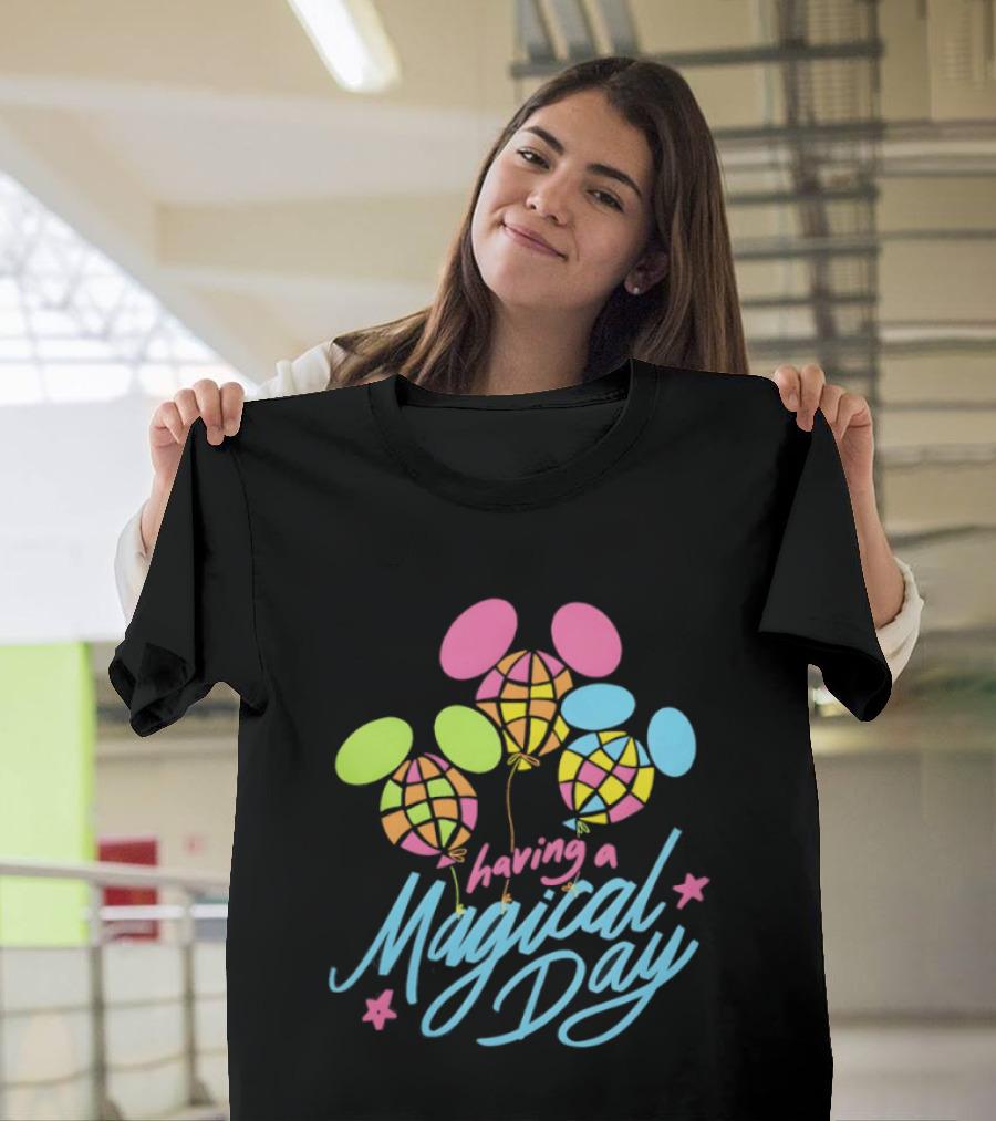 Having A Magical Day Neon Checkered Balloon Bright Colorful Celebration T-Shirt