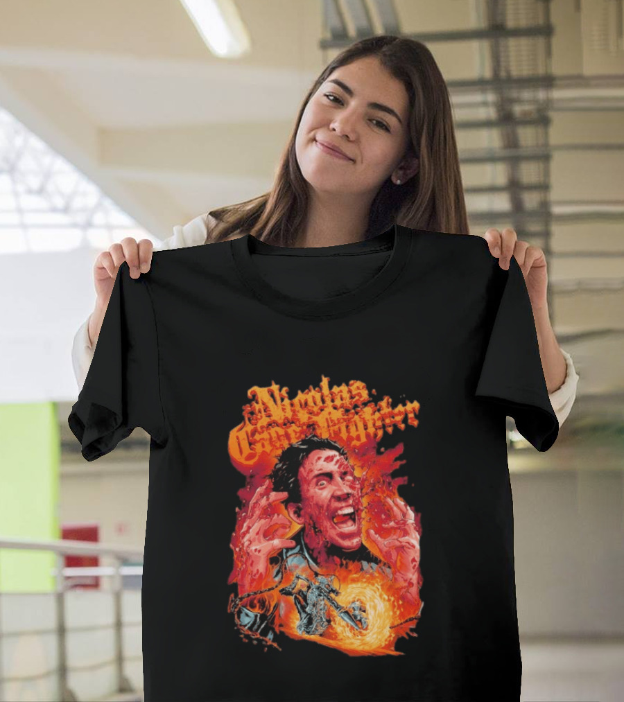 Nicolas Cage Fighter Melting Face Ghost Rider Flame Chain T-Shirt