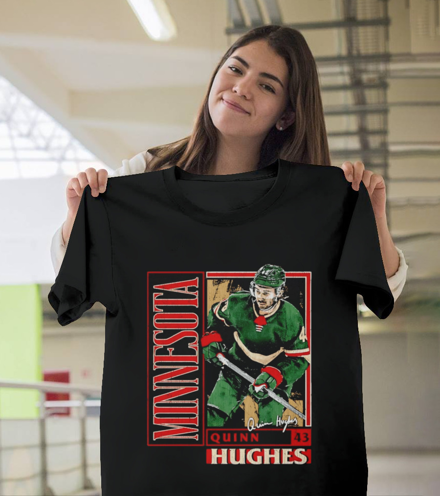 Minnesota Quinn Hughes 43 Hockey Player Art Card T-Shirt