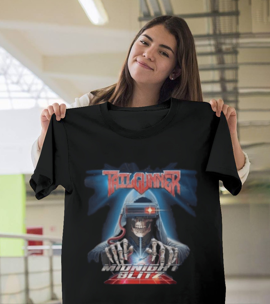 Tailgunner Midnight Blitz Cyber Skeleton Hooded Skull T-Shirt