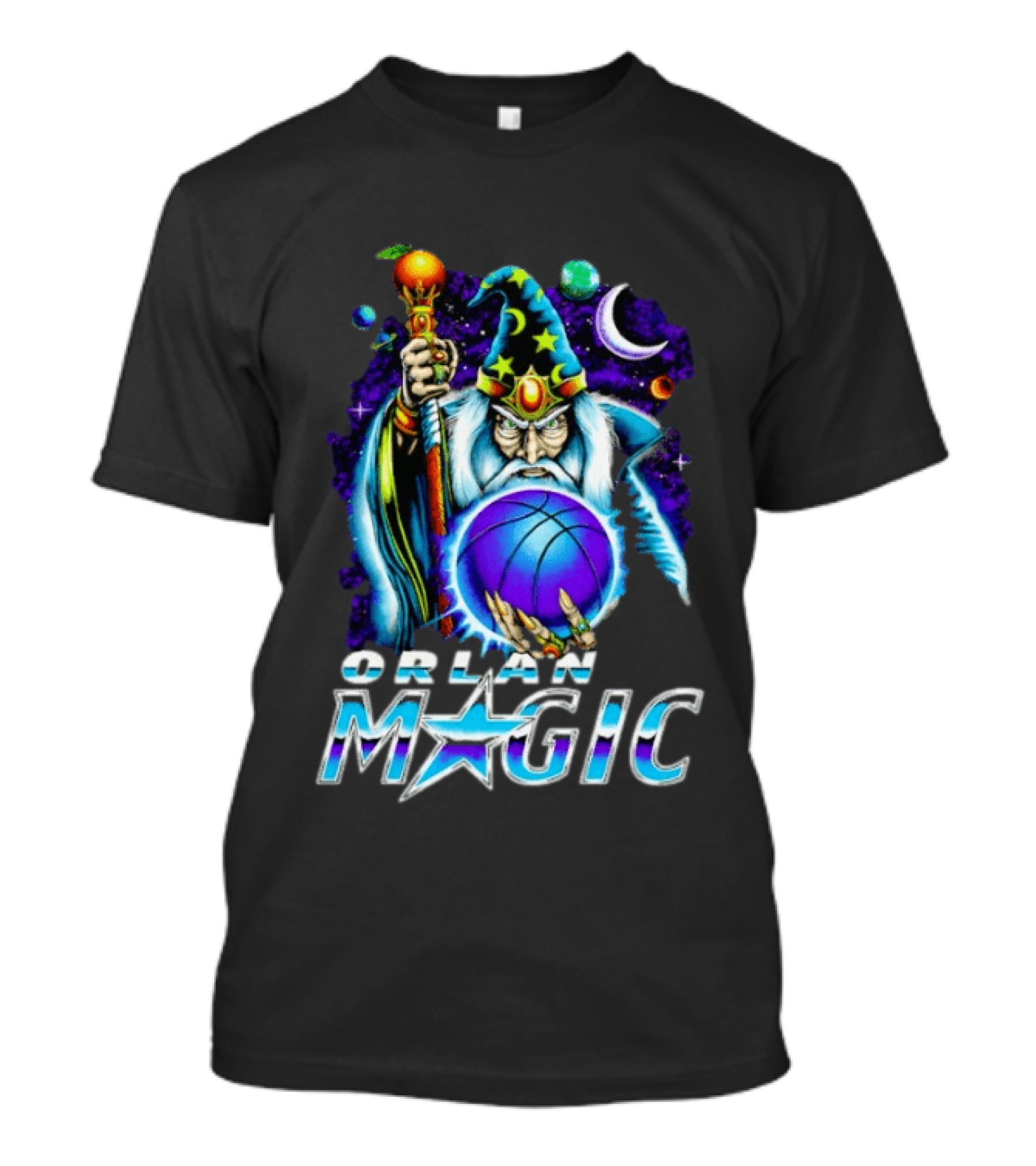 Wizar Orlando Magic Wizard Basketball Planets Stars T-Shirt