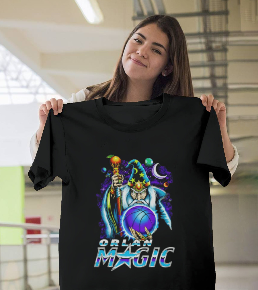 Wizar Orlando Magic Wizard Basketball Planets Stars T-Shirt
