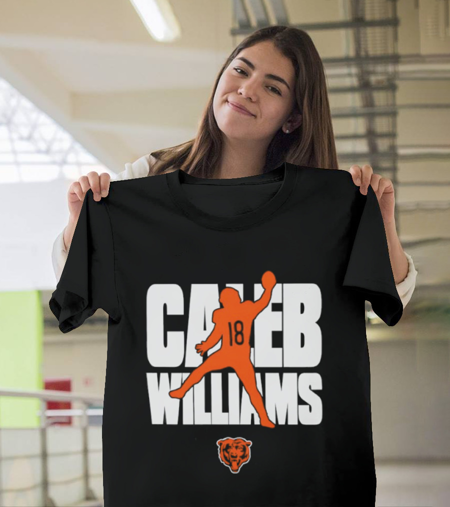 Caleb Williams 18 Chicago Bears Football Quarterback Silhouette With Orange Team T-Shirt