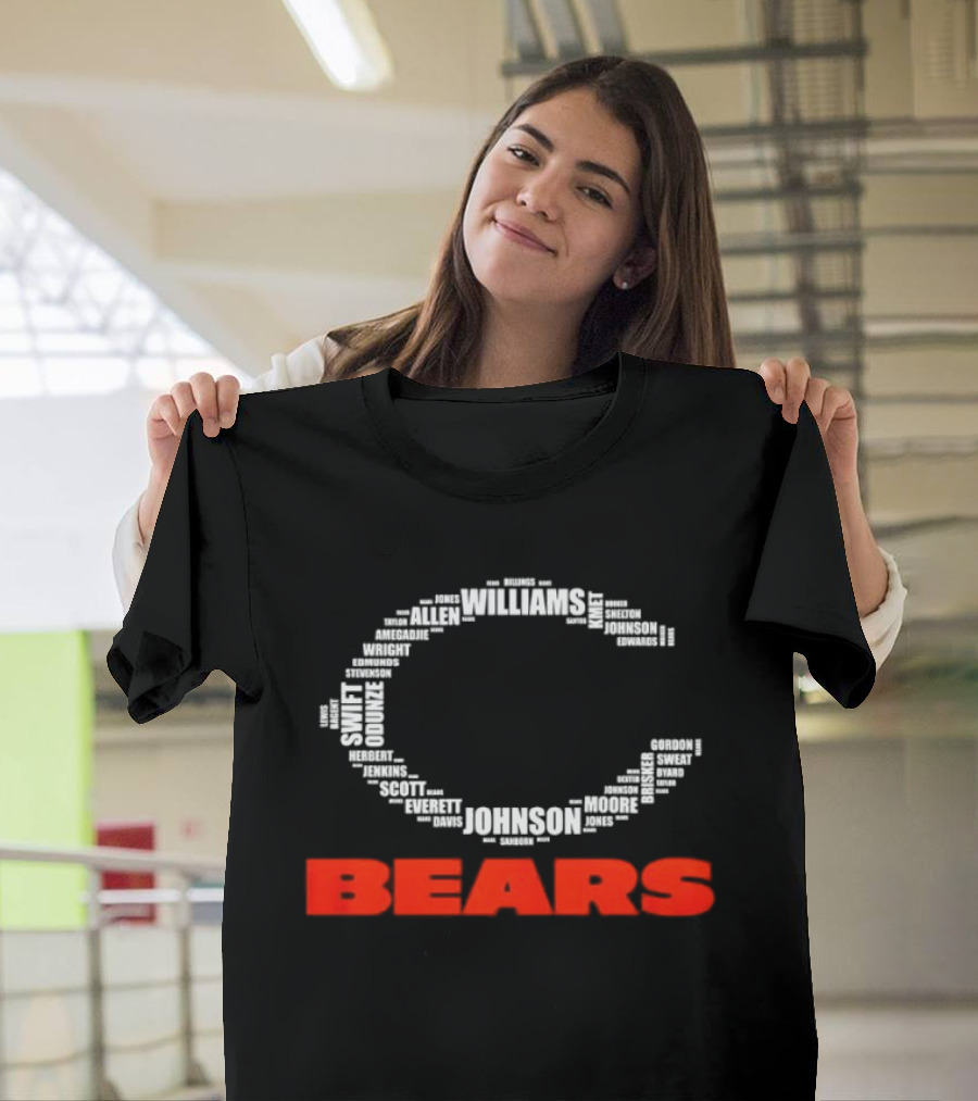 Chicago Bears Player Names Forming Iconic C Logo Team Roster T-Shirt