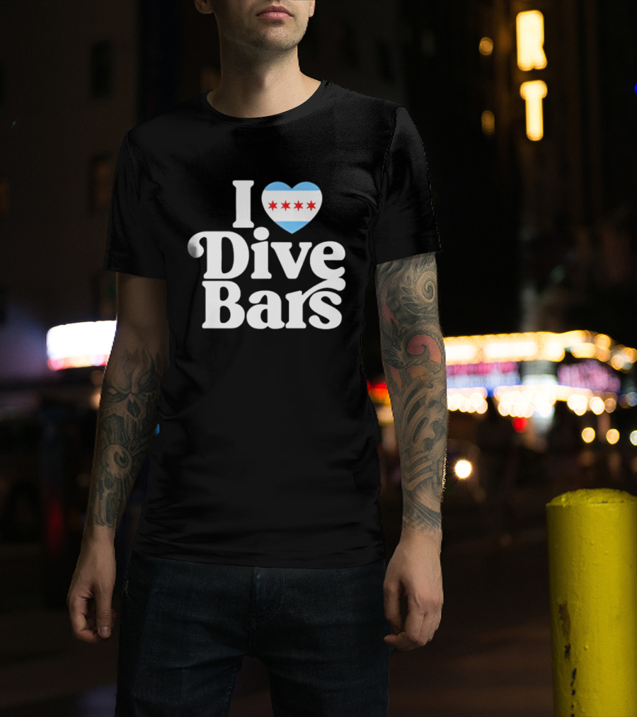 I Love Dive Bars Chicago Flag Heart T-Shirt