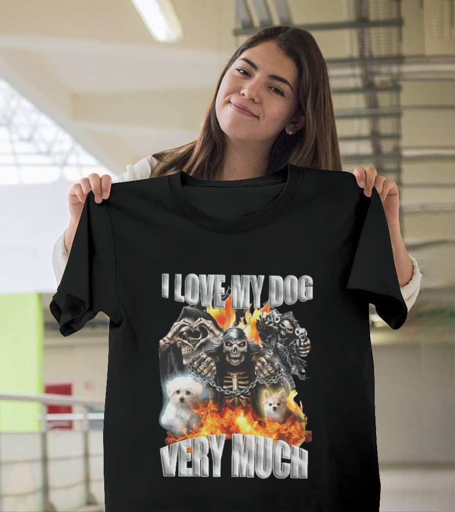 I Love My Dog Very Much Grim Reaper Flames Pet Lover T-Shirt