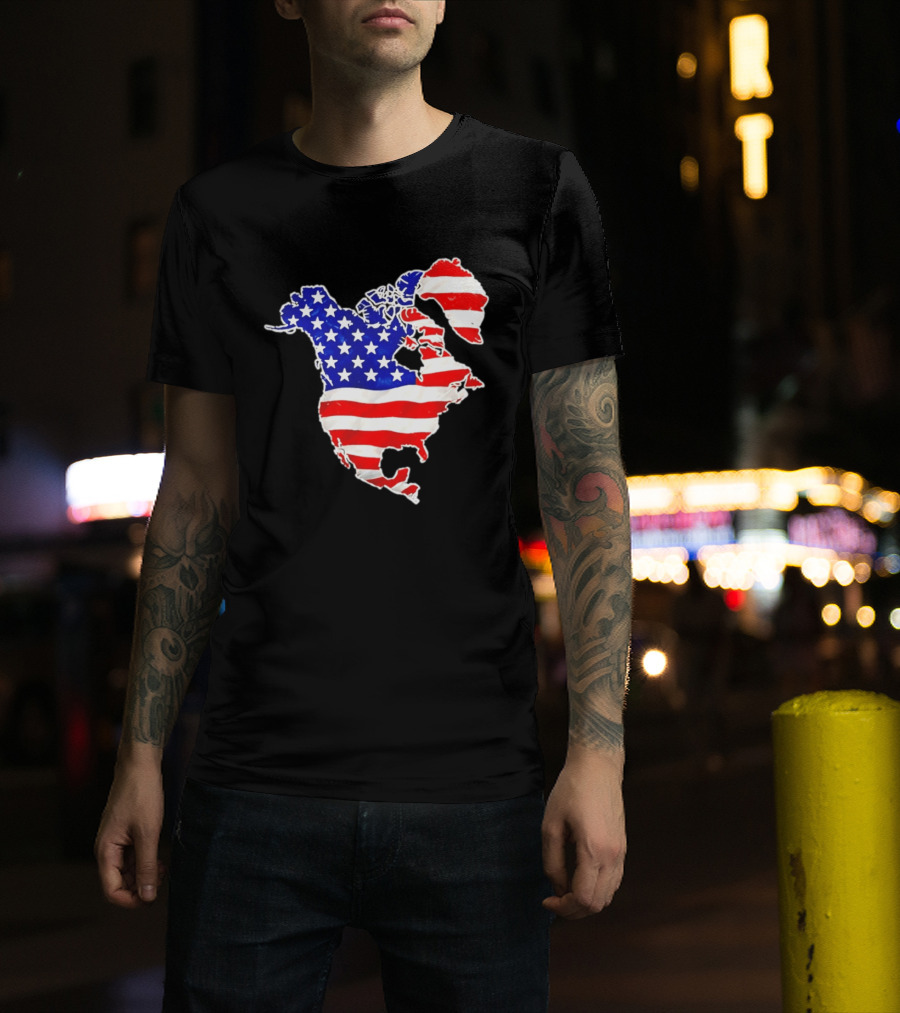 North America US Flag Continent Map Stars And Stripes T-Shirt