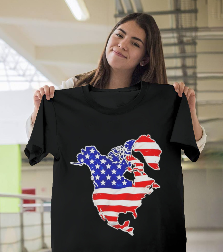 North America US Flag Continent Map Stars And Stripes T-Shirt