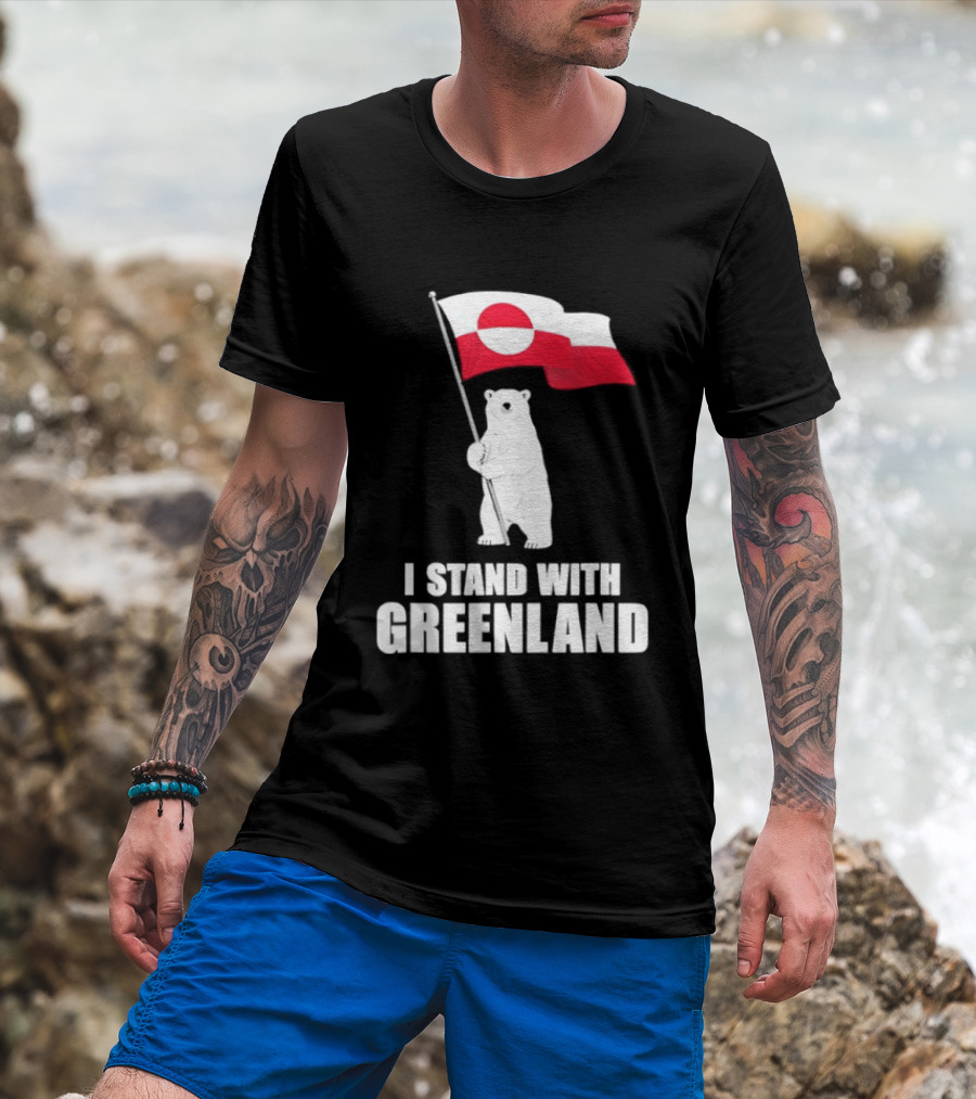I Stand With Greenland Flag Bear Polar Pride Kalaallit Greenlanders T-Shirt