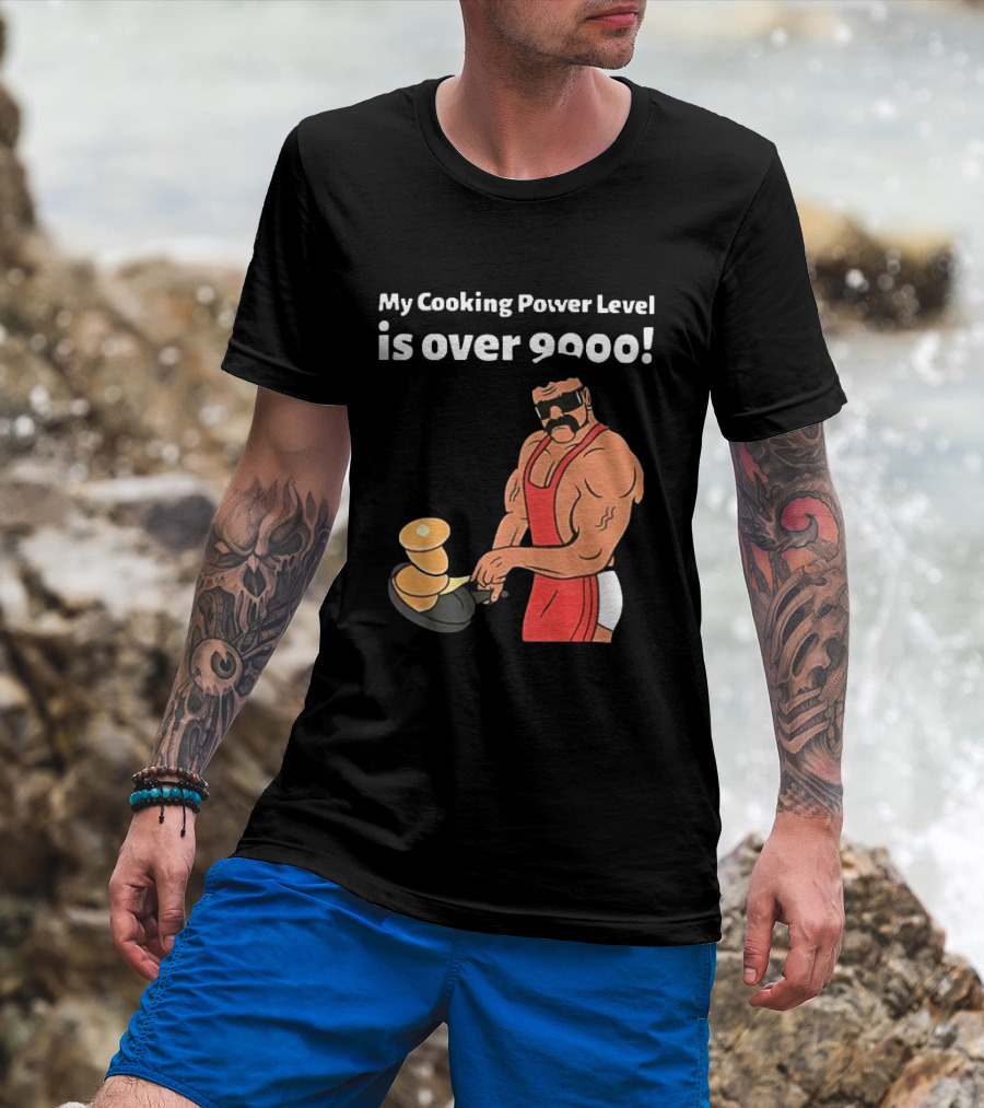 My Cooking Power Level Is Over 9000 Muscle Chef In Red Apron T-Shirt