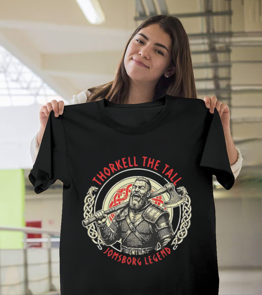 Thorkell The Tall Jomsborg Legend Norse Mythology Viking Warrior With Axe And Celtic Knotwork T-Shirt