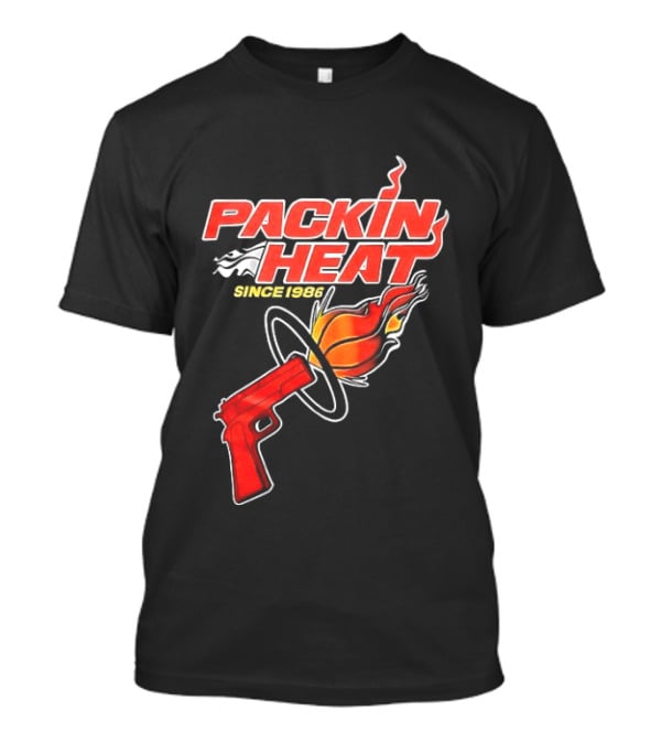 Packin Heat Since 1986 Flaming Basketball And Gun T-Shirt
