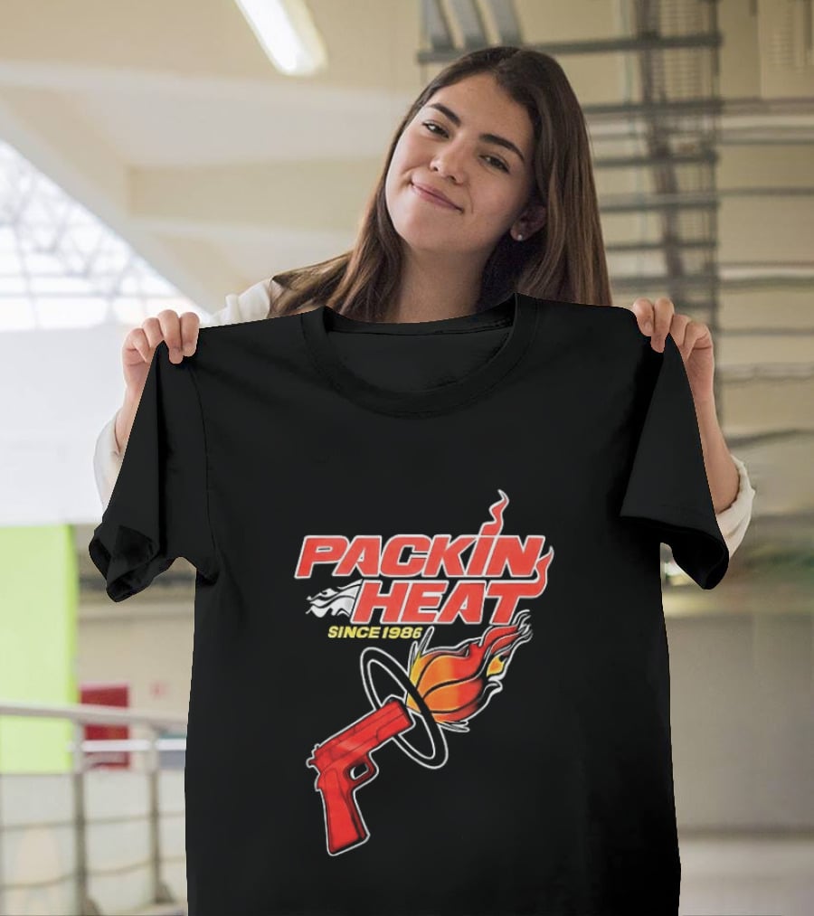 Packin Heat Since 1986 Flaming Basketball And Gun T-Shirt