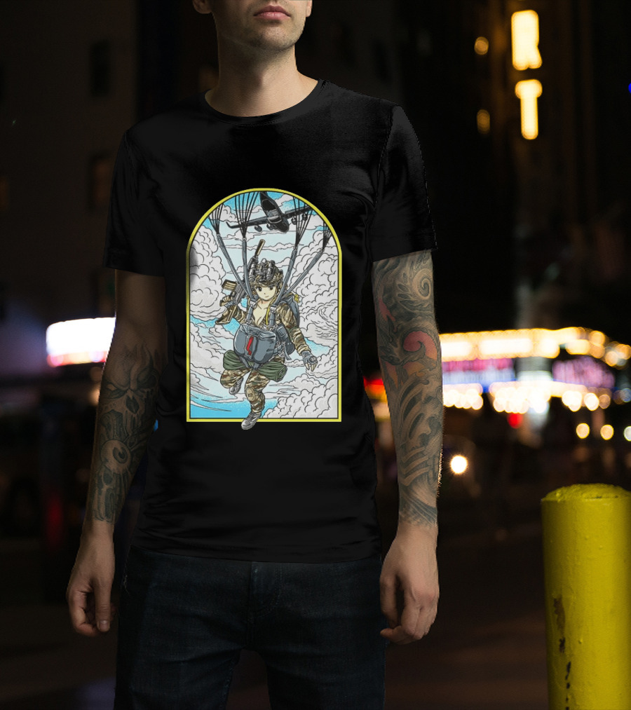 Sky Waifu Anime Paratrooper With Clouds And Plane T-Shirt