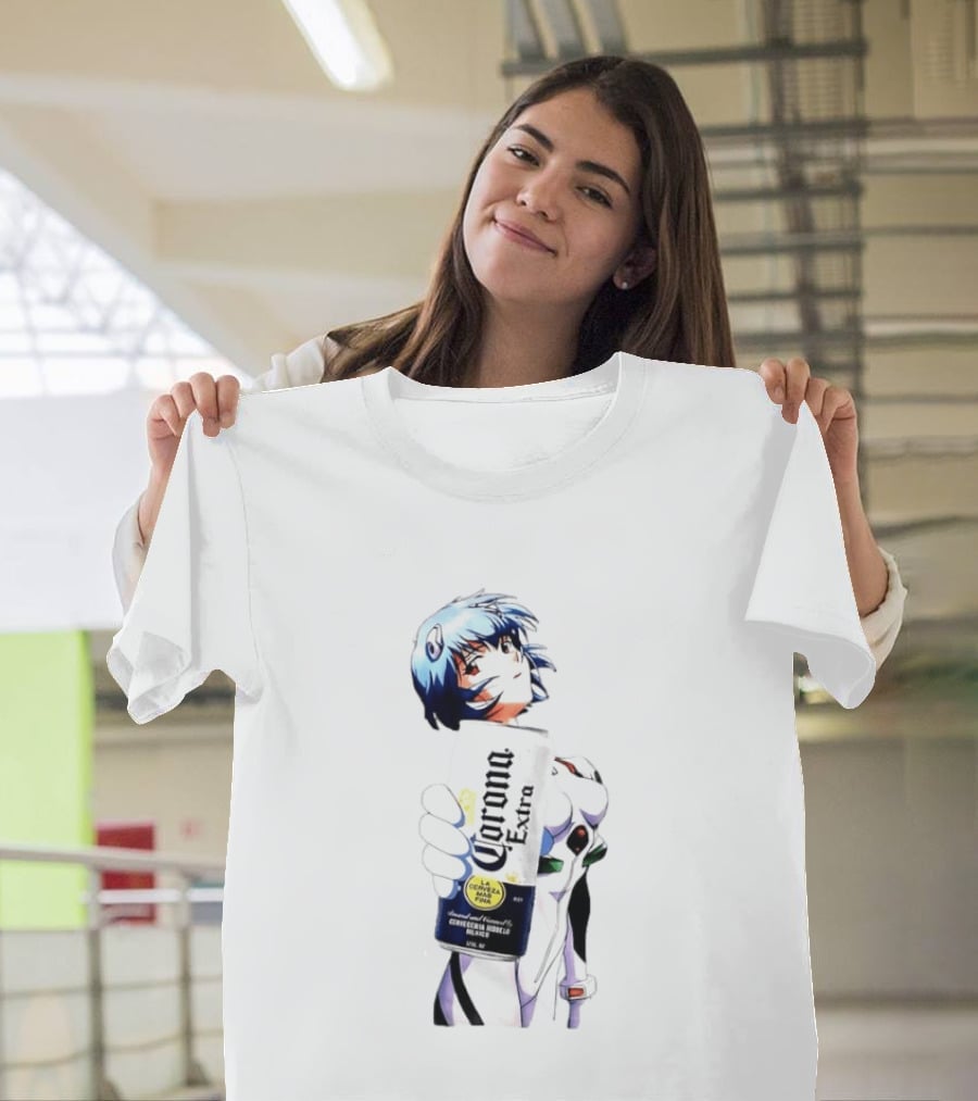 Evangelion Rei Ayanami Holding Corona Extra Beer Can Image T-Shirt