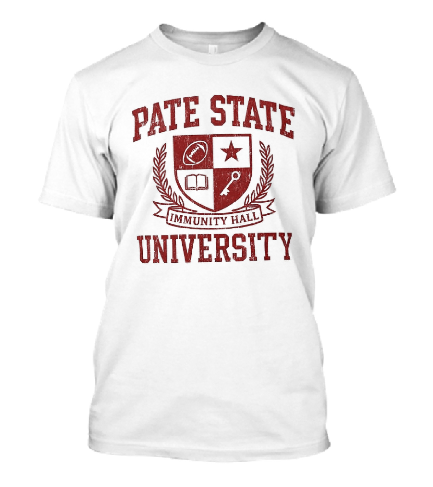 Pate State University Immunity Hall Laurel Wreath Shield Football Star Book Key T-Shirt