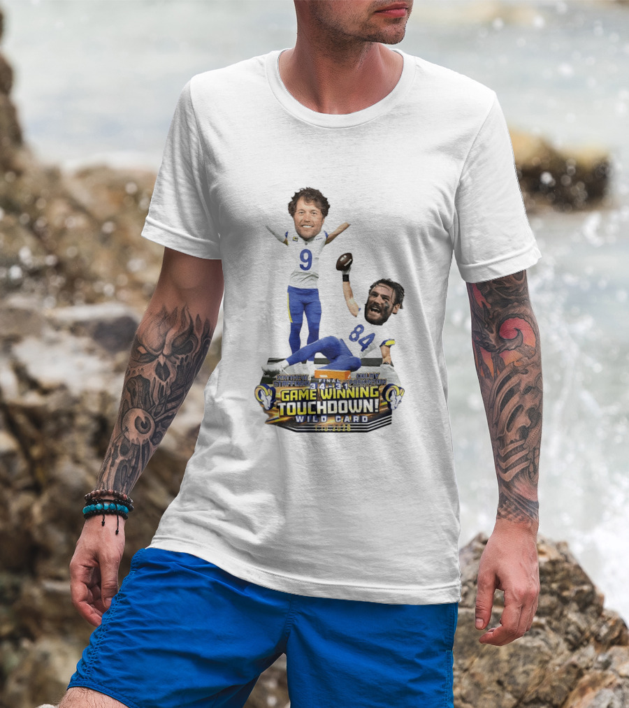Matthew Stafford Colby Parkinson Los Angeles Rams Game Winning Touchdown Wild Card Caricature 2023 T-Shirt