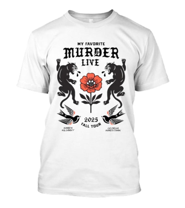 2025 My Favorite Murder Live Fall Tour Event With Floral And Panther Motif T-Shirt